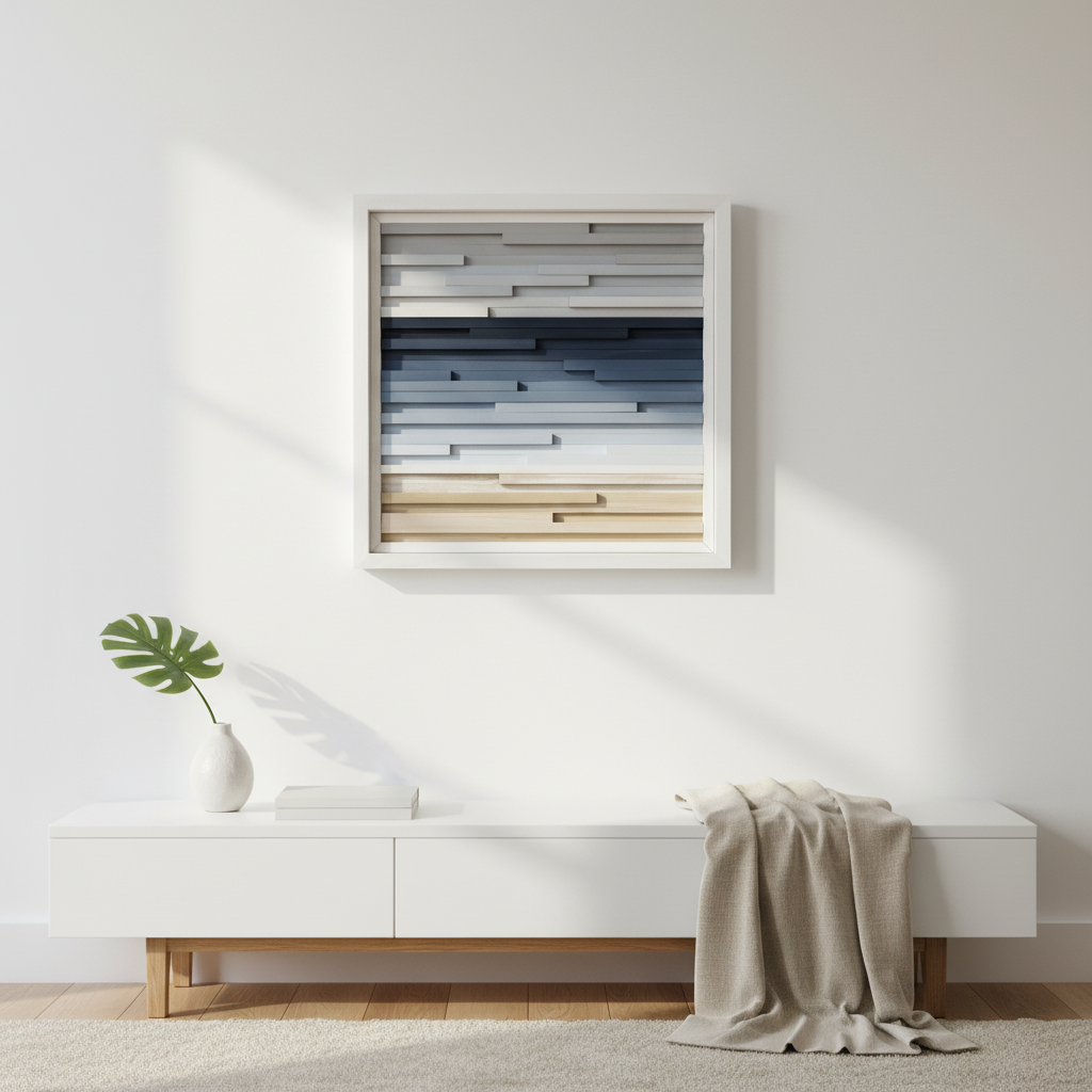 Abstract Ocean Landscape Plank Wood Mosaic Wall Decor