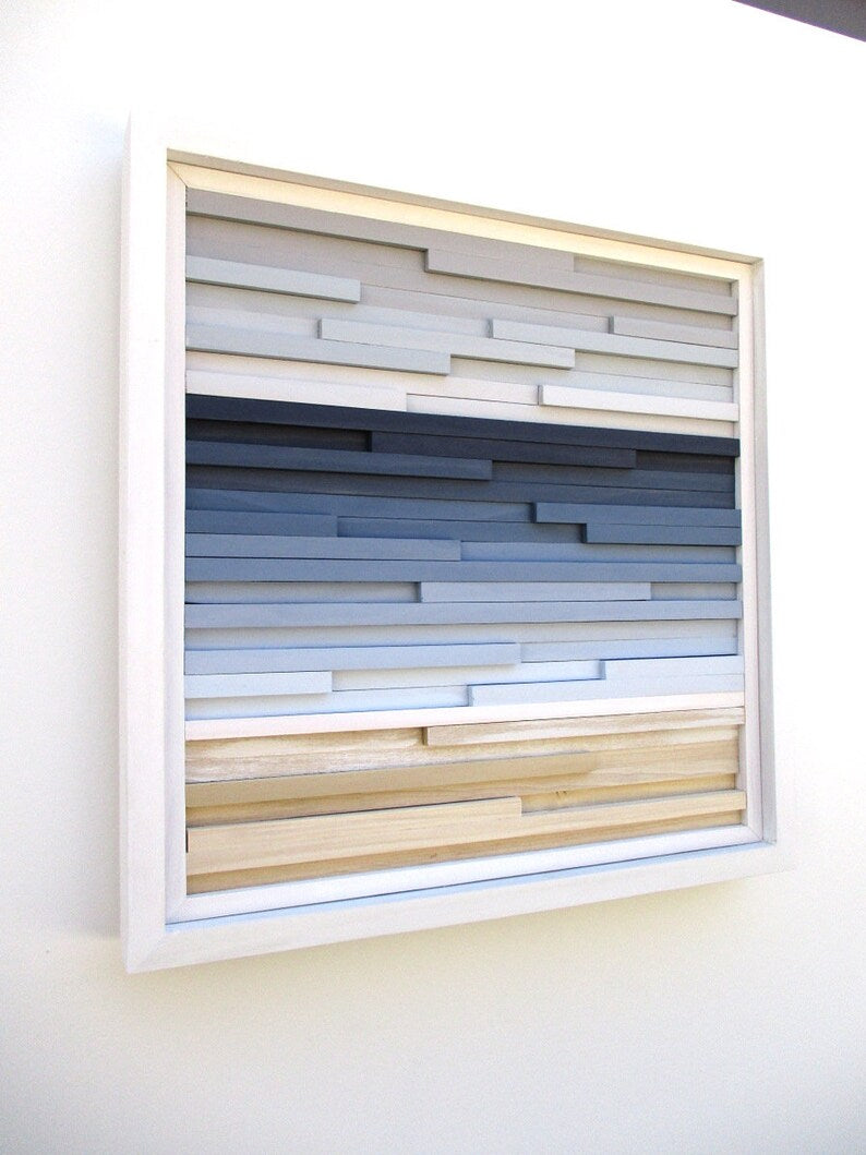 Abstract Ocean Landscape Plank Wood Mosaic Wall Decor