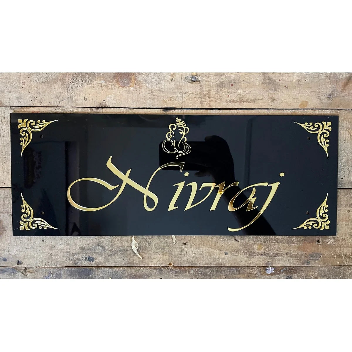 Eye Catching  Black Acrylic Nameplate With Golden Acrylic Solid letters