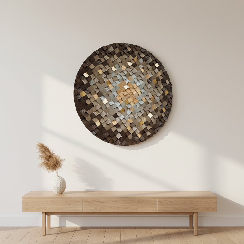 Autumn Gold Round Wood Mosaic Wall Decor