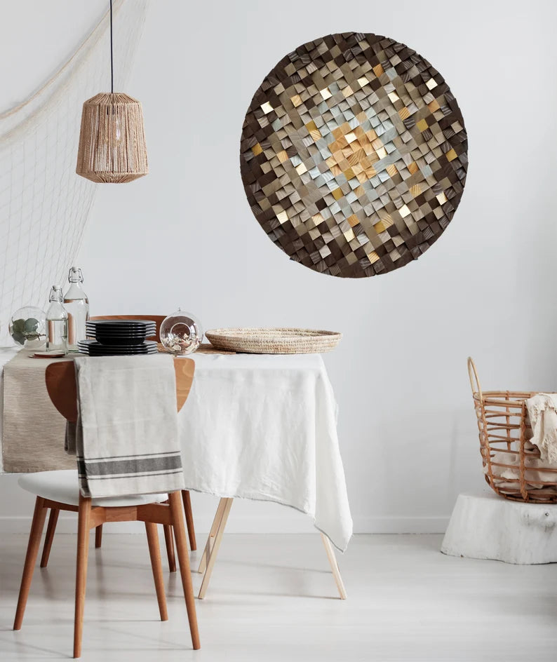 Autumn Gold Round Wood Mosaic Wall Decor