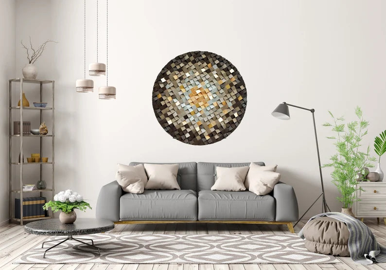 Autumn Gold Round Wood Mosaic Wall Decor