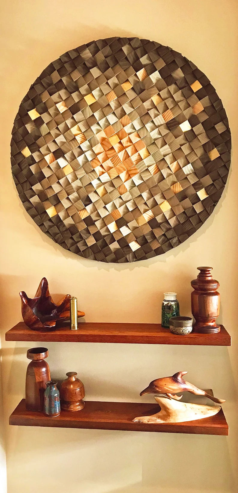 Autumn Gold Round Wood Mosaic Wall Decor