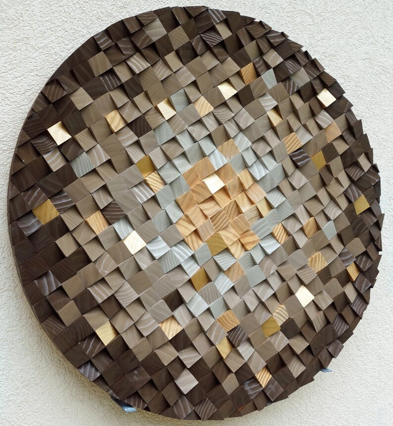 Autumn Gold Round Wood Mosaic Wall Decor