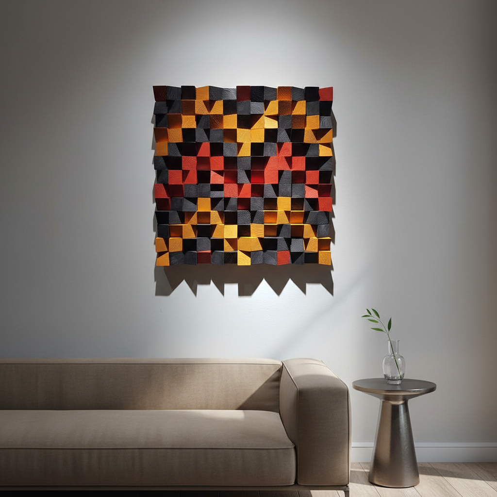 BLACK, BROWN & RED WOOD MOSAIC WALL DECOR