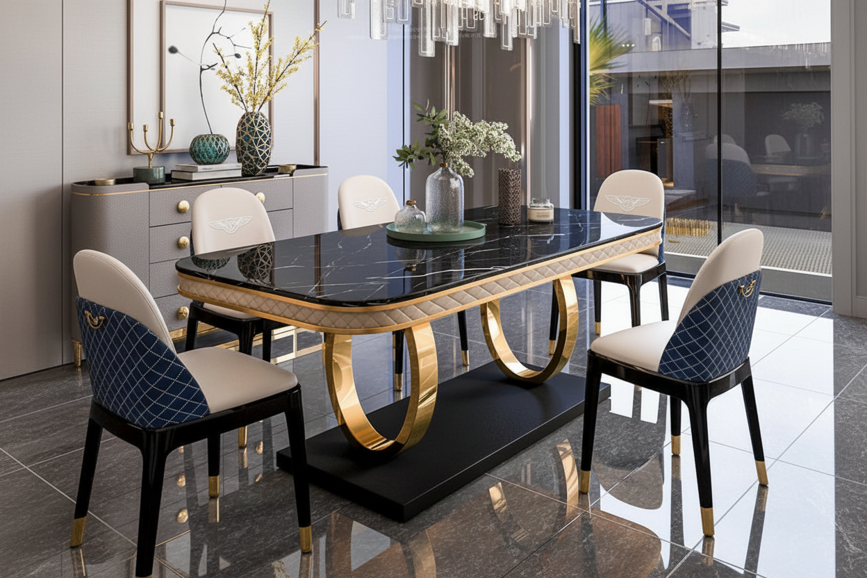 Designer Modern Rectangle Black Marble Dining Table