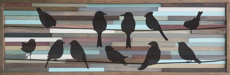 Birds Plank Wood Mosaic Wall Decor