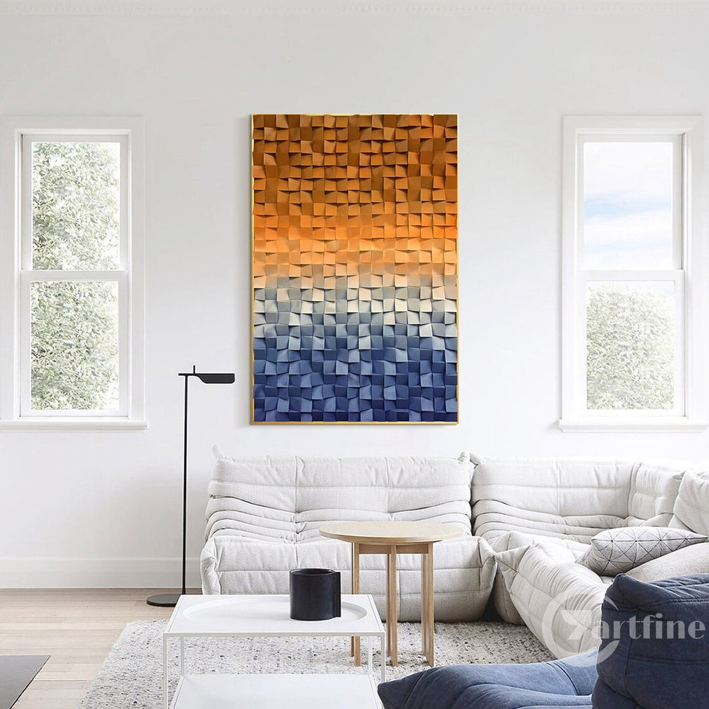 Abstract Shades Of Blue And Brown Wood Mosaic Wall Decor