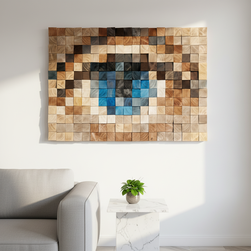 Blue Eye Wood Mosaic Wall Decor