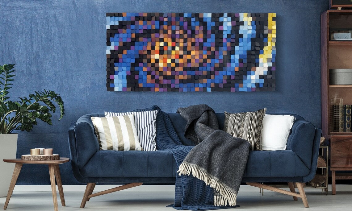 Blue Large Acoustic Wood Mosaic Wall Decor