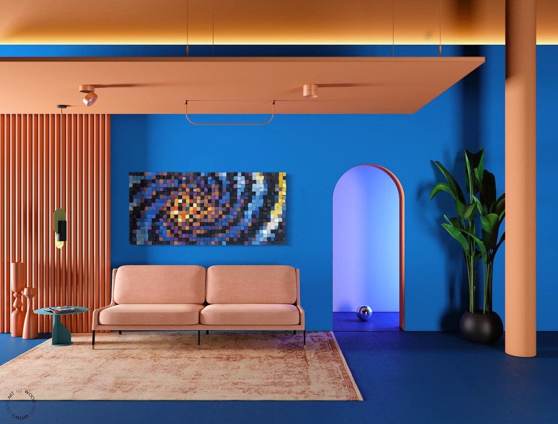 Blue Large Acoustic Wood Mosaic Wall Decor
