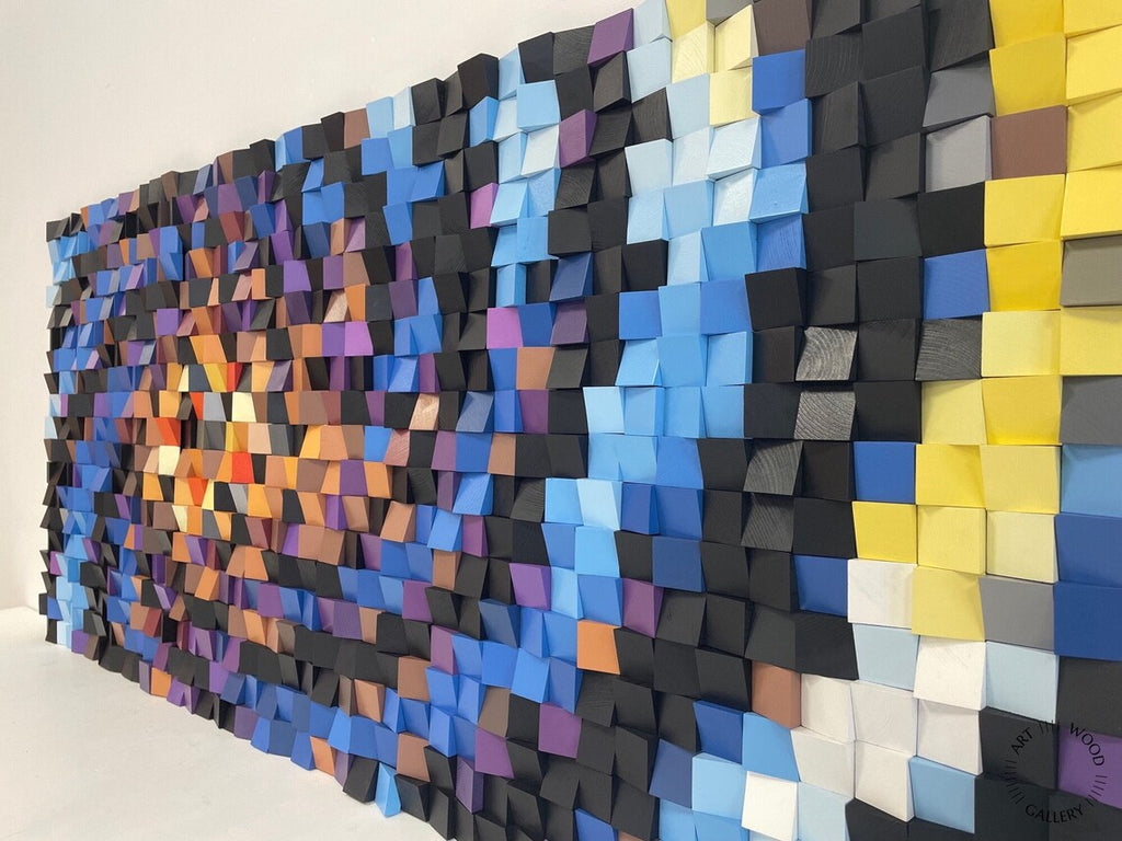 Blue Large Acoustic Wood Mosaic Wall Decor