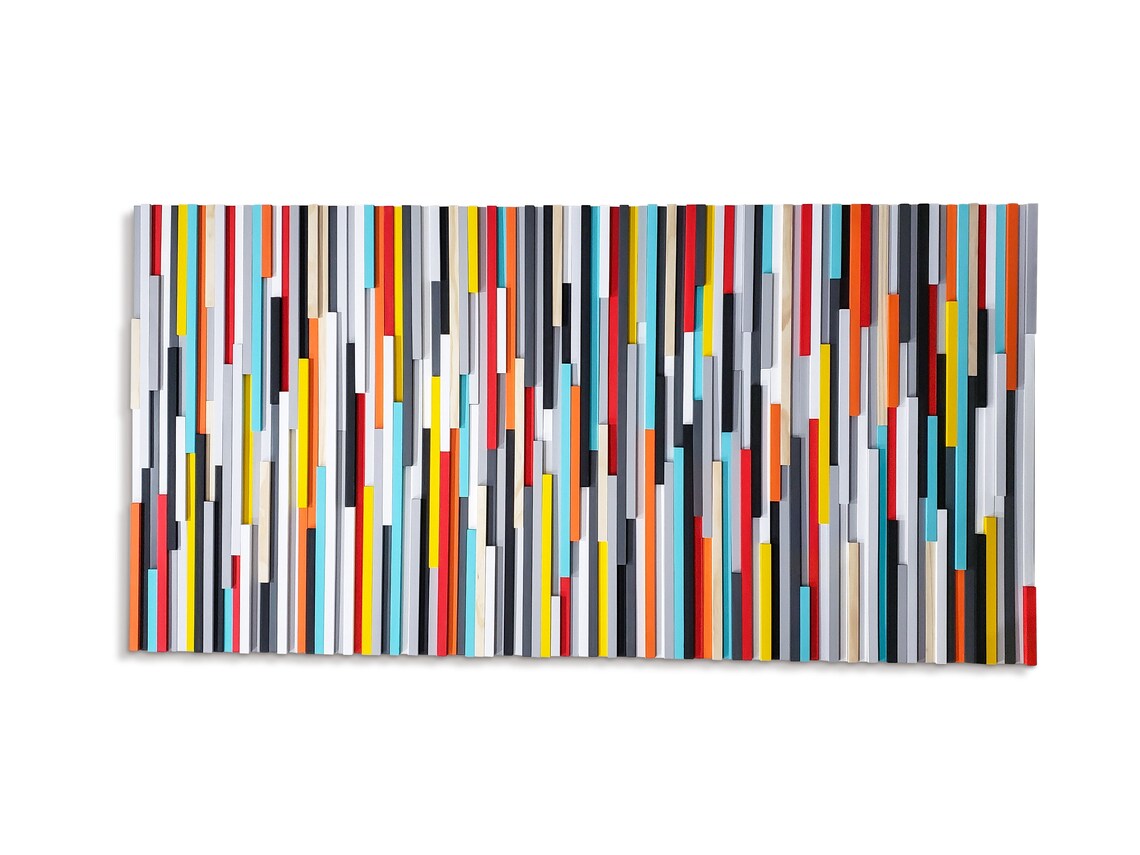 Bright Colorful Art Plank Wood Mosaic Wall Decor