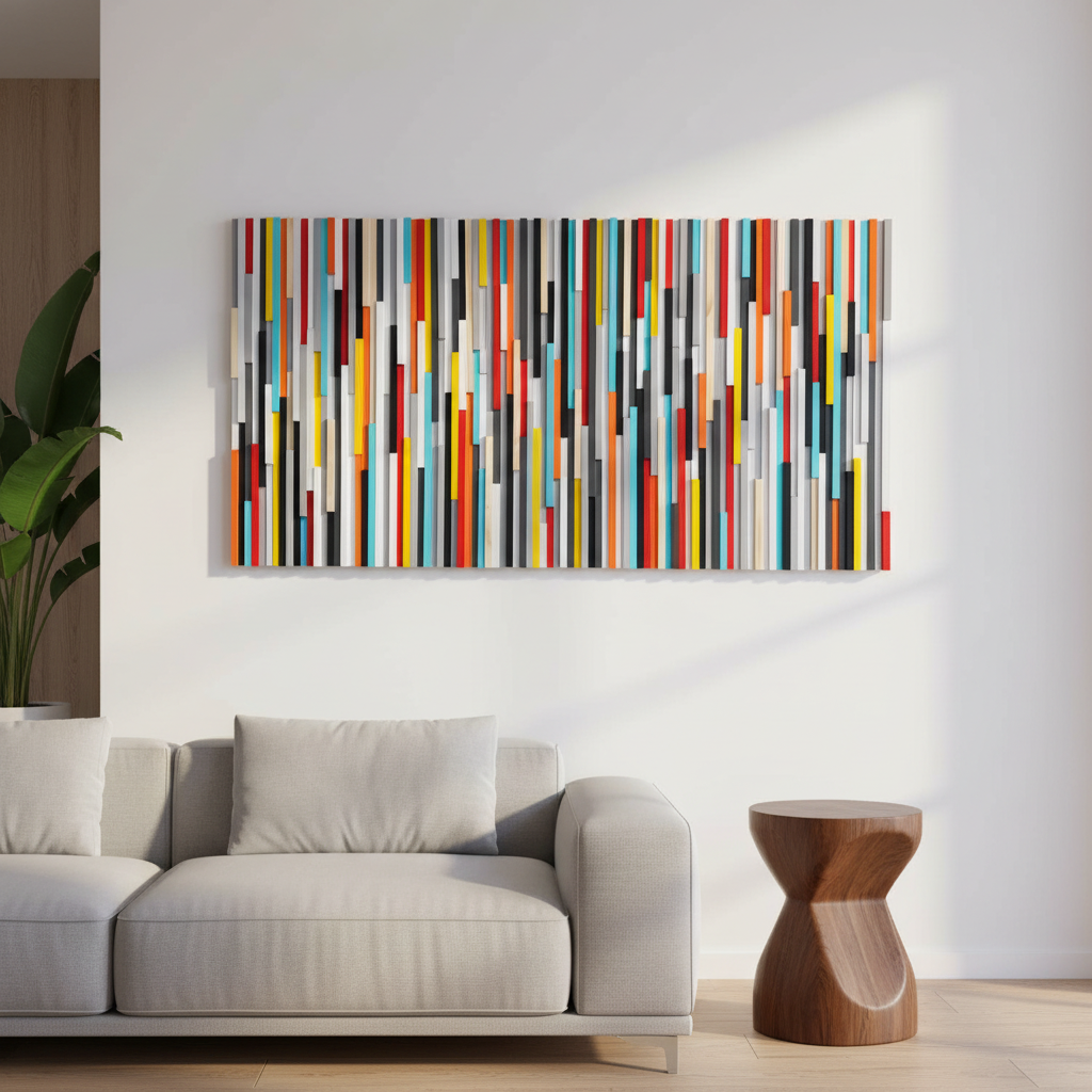 Bright Colorful Art Plank Wood Mosaic Wall Decor