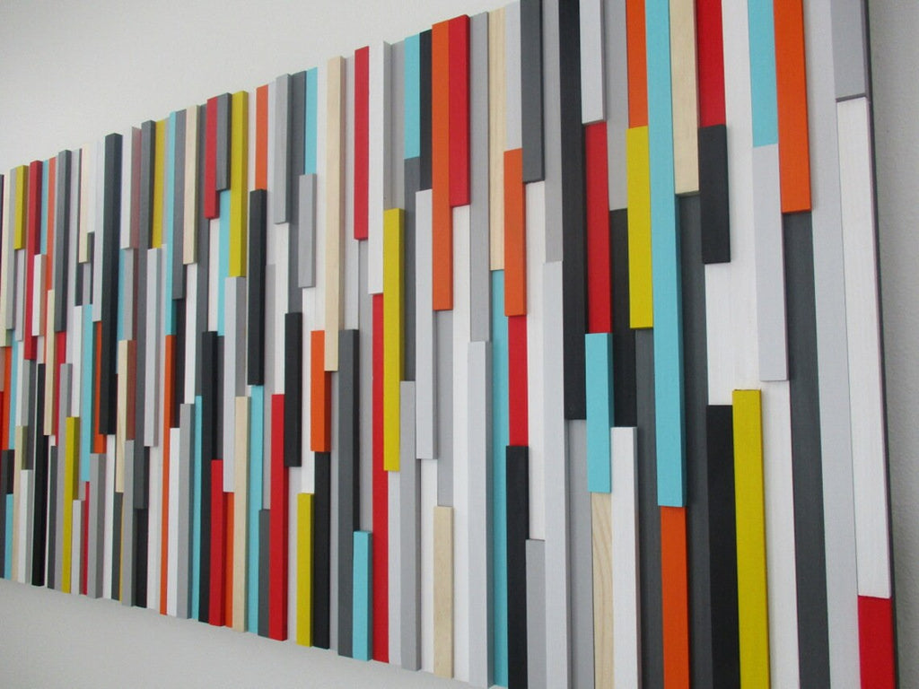 Bright Colorful Art Plank Wood Mosaic Wall Decor
