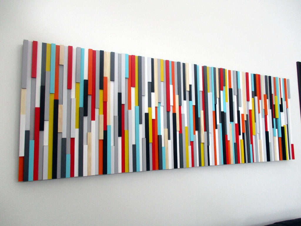 Bright Colorful Art Plank Wood Mosaic Wall Decor