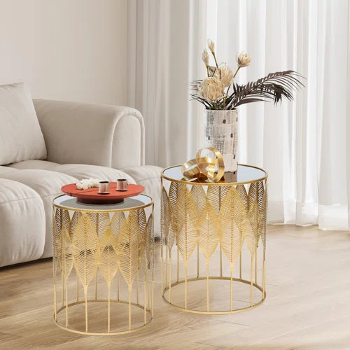 Brithny Stainless Steel Top Wheel End Table Set (Set of 2)
