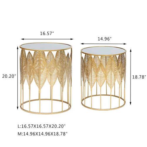 Brithny Stainless Steel Top Wheel End Table Set (Set of 2)