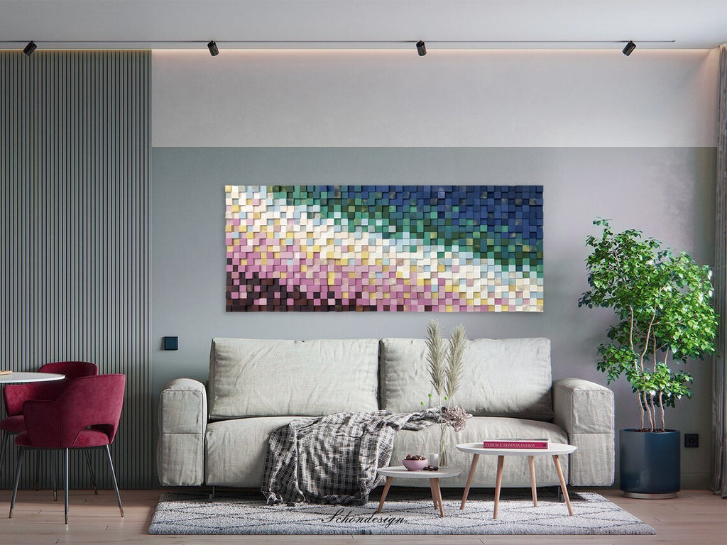 Classical Pink And Blue Wood Mosaic Wall Decor