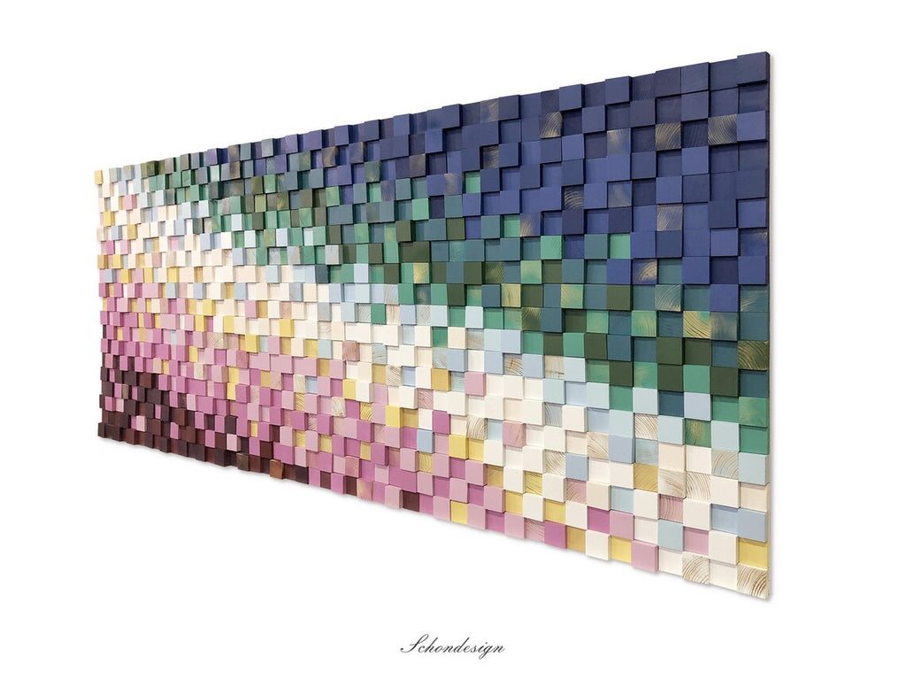 Classical Pink And Blue Wood Mosaic Wall Decor