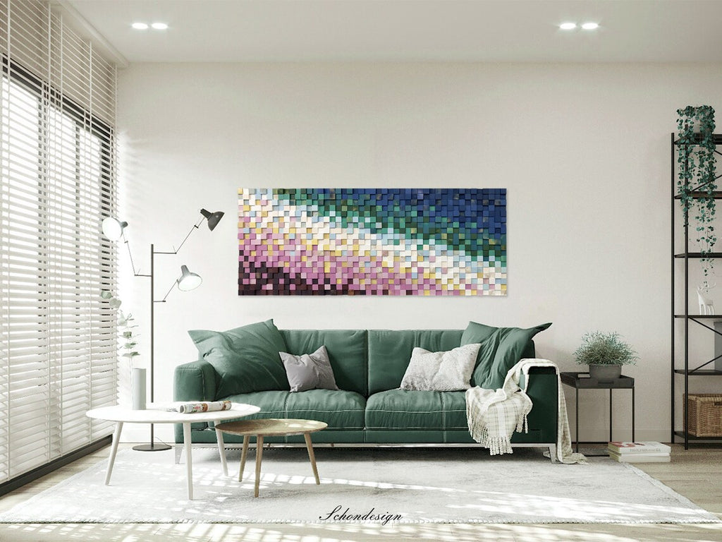 Classical Pink And Blue Wood Mosaic Wall Decor