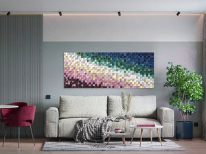 Classical Pink And Blue Wood Mosaic Wall Decor