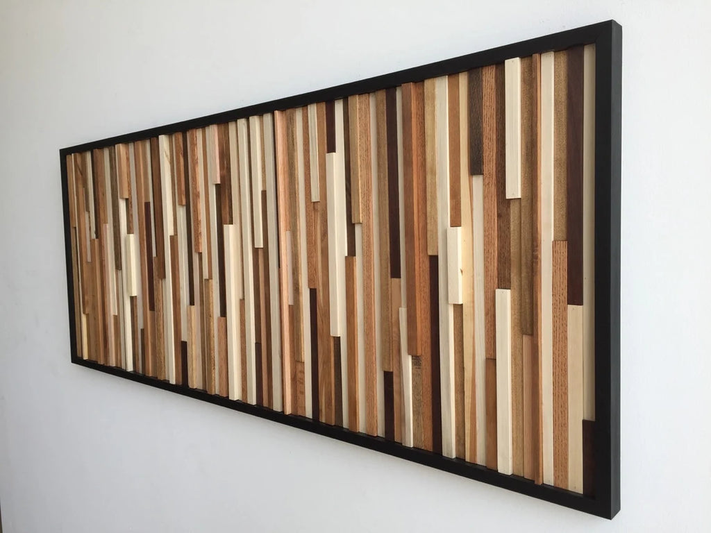 Classical Touch Wall Art Plank Wood Mosaic Wall Decor