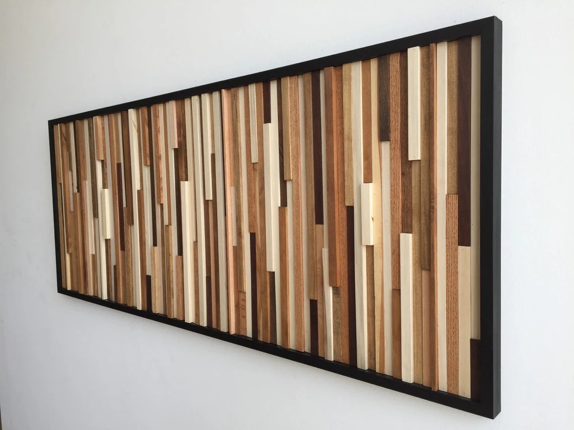 Classical Touch Wall Art Plank Wood Mosaic Wall Decor