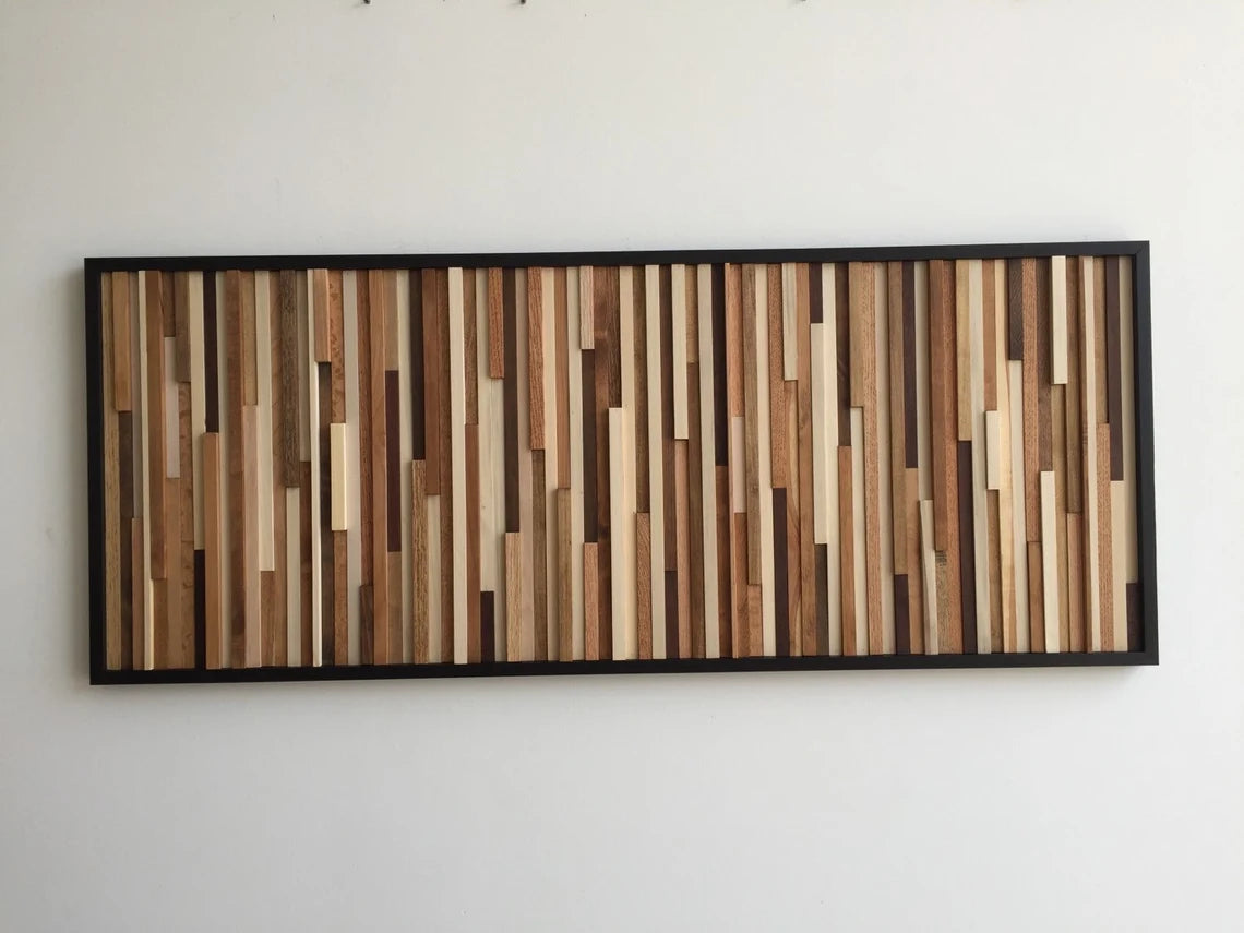 Classical Touch Wall Art Plank Wood Mosaic Wall Decor