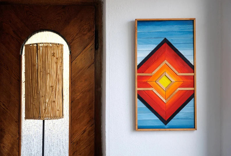Colorful Geometric Wood Mosaic Boho Art