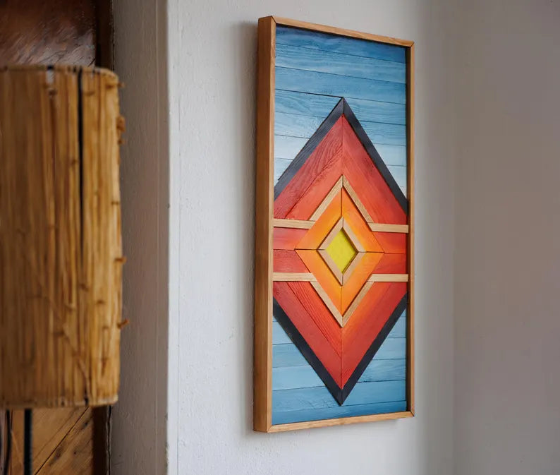 Colorful Geometric Wood Mosaic Boho Art