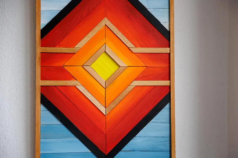 Colorful Geometric Wood Mosaic Boho Art