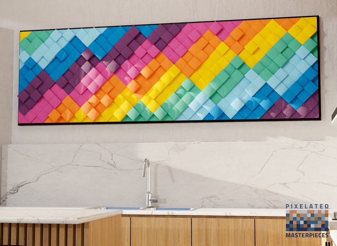 Colorful 3D Wood Mosaic Wall Decor