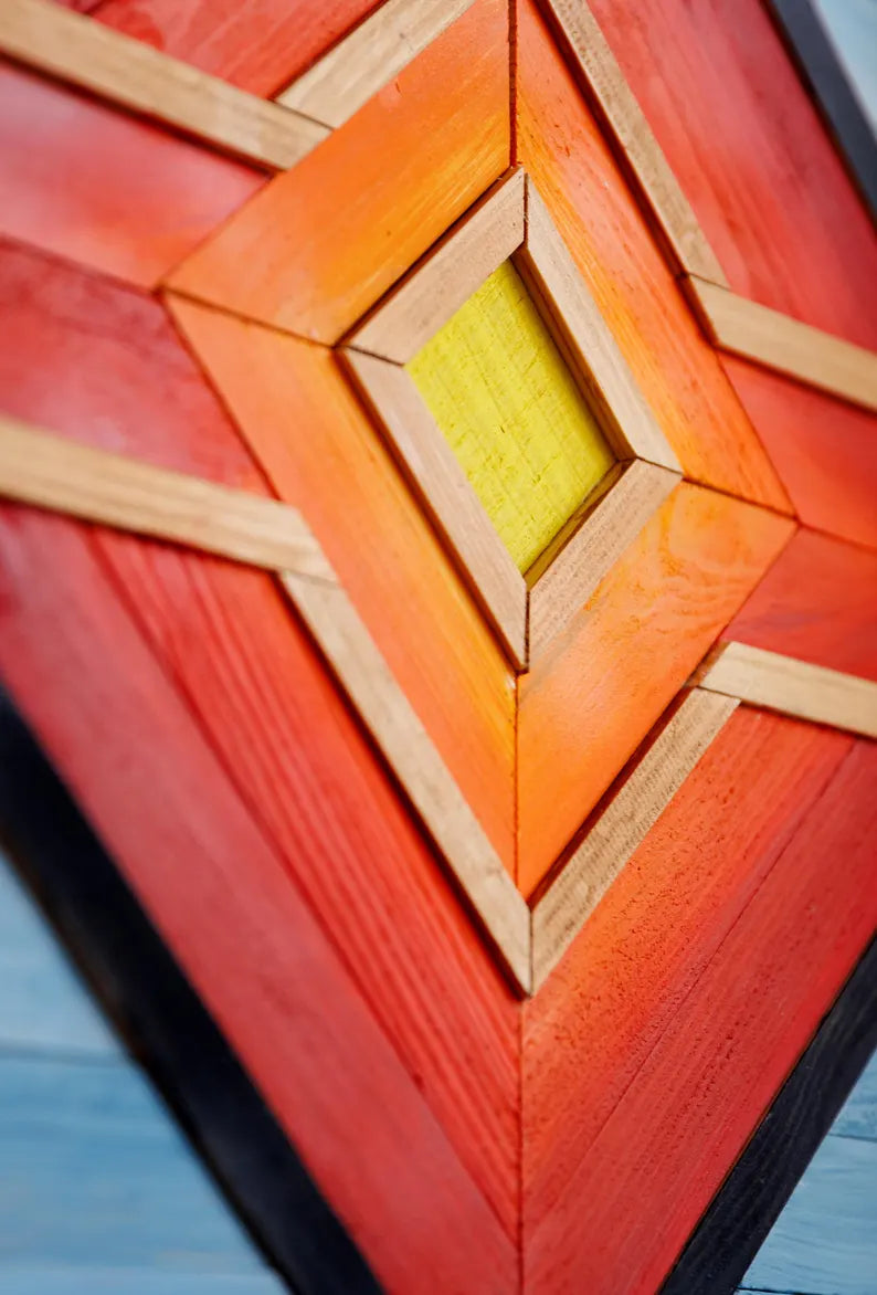 Colorful Geometric Wood Mosaic Boho Art