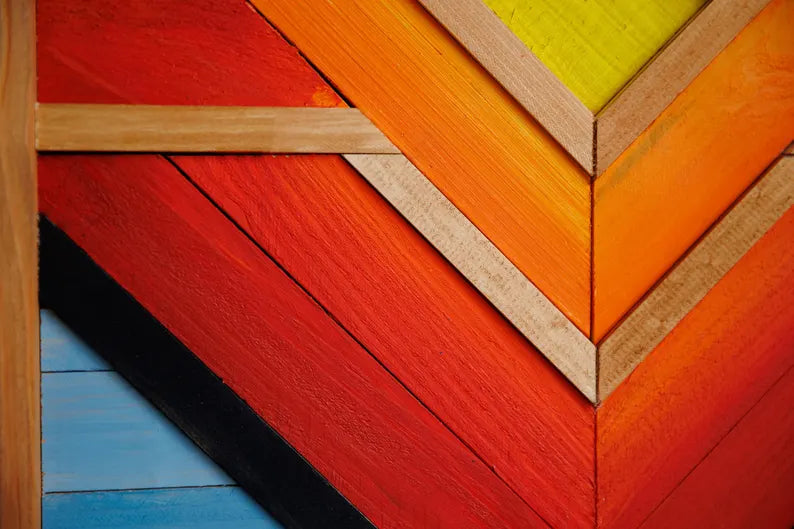 Colorful Geometric Wood Mosaic Boho Art