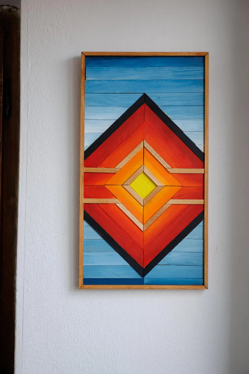 Colorful Geometric Wood Mosaic Boho Art