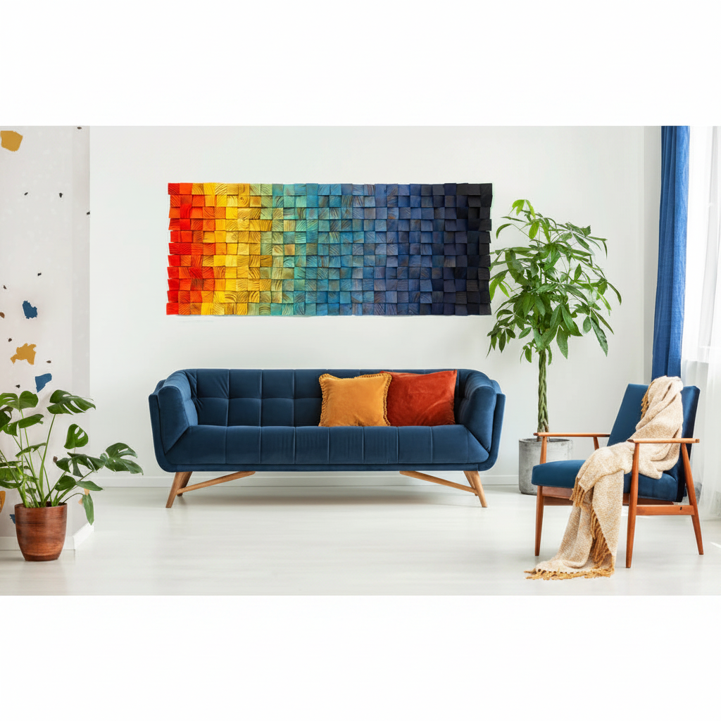Colorful Rainbow Wood Mosaic Wall Decor