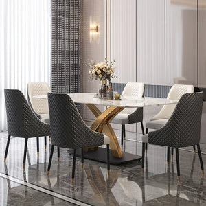 Contemporary White Rectangular Marble Dining Table Gold Base