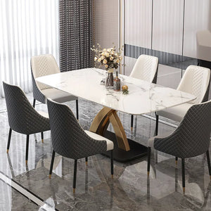 Contemporary White Rectangular Marble Dining Table Gold Base