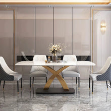 Load image into Gallery viewer, Contemporary White Rectangular Marble Dining Table Gold Base
