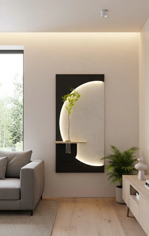 Creative Half Moon Sandstone Imitation Plant Wall Art Led