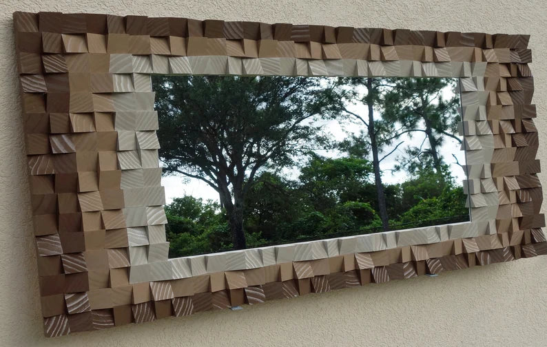 Cube Art Wood Mirror Mosaic Wall Decor