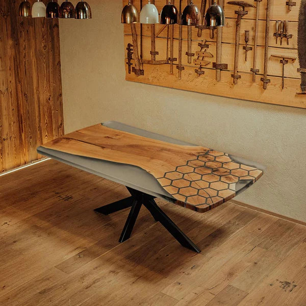 Modern Hexagon Epoxy Resin Dining Table