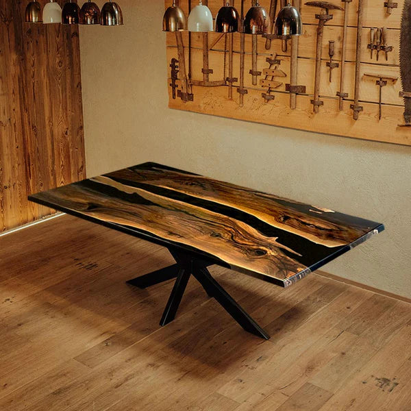 Modern Black River Epoxy Resin Dining Table