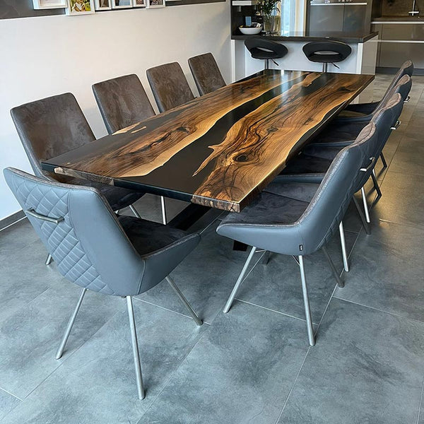 Modern Black River Epoxy Resin Dining Table