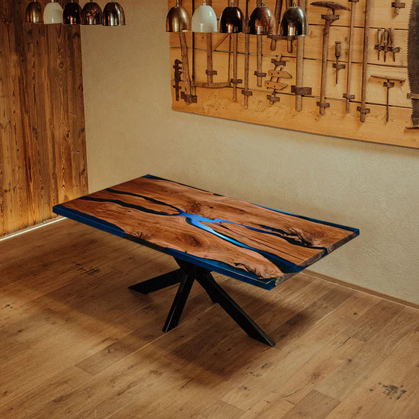 Modern Rustic Epoxy Resin Dining Table with Radium Effect