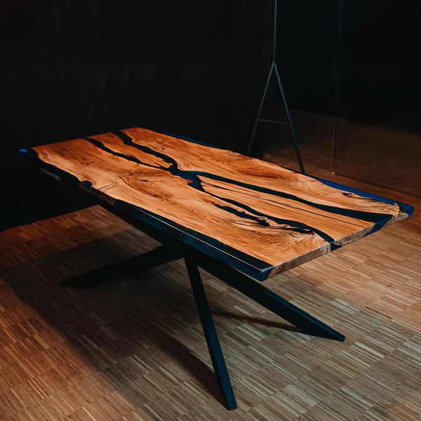 Modern Rustic Epoxy Resin Dining Table with Radium Effect