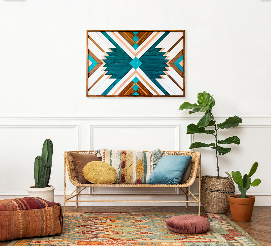 Geometric Wood Mosaic Wall Decor Boho Art