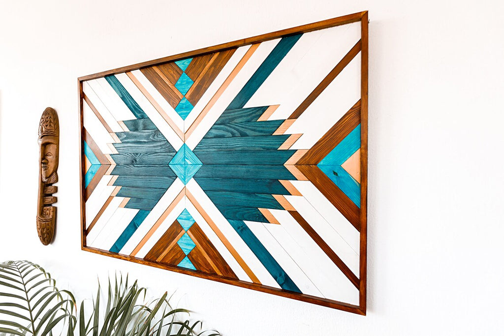 Geometric Wood Mosaic Wall Decor Boho Art