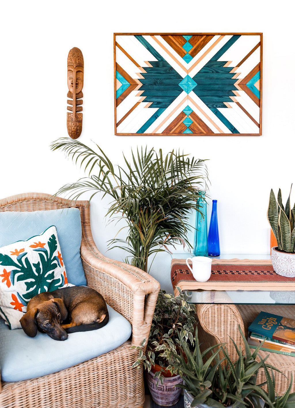 Geometric Wood Mosaic Wall Decor Boho Art